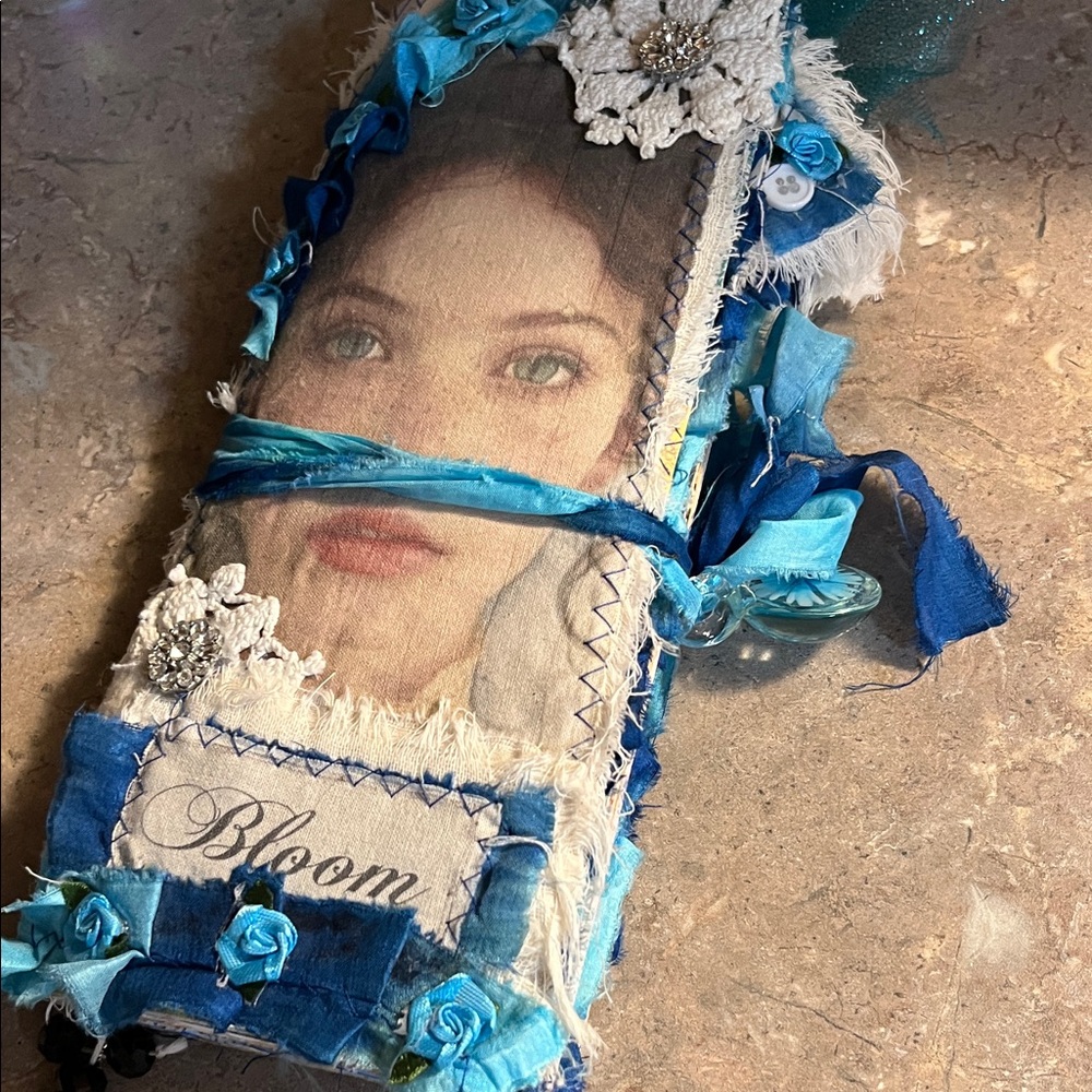 Handcrafted Blue and White Fabric Art Journal